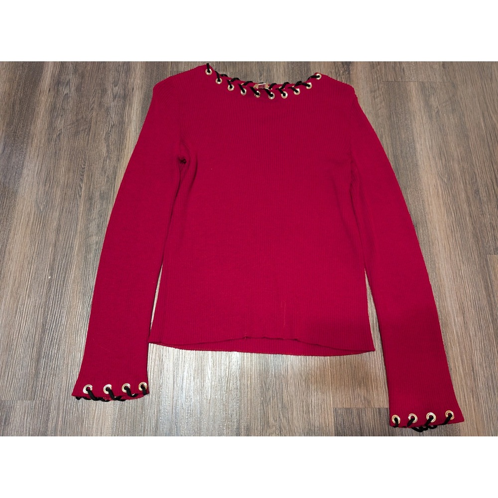 St. John Sport Ribbed Knit Top‎ Grommet Detail Long Sleeve Pullover Size S